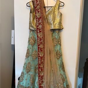 Elegant Gold and Red Embellished Lehnga